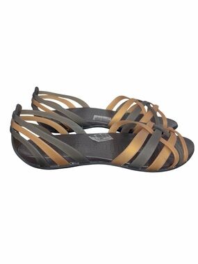 Crocs Huarache Jelly Sandals size 7 Bronze Espresso Strappy Flat Shoes